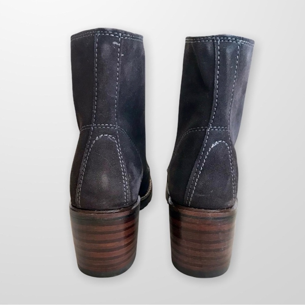 RARE Frye Sabrina 6G Grey Suede/Leather Lace Up Combat Moto Heeled Ankle Booties - Picture 6 of 7